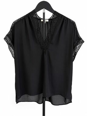 Max Studio Black Crochet-Trim V-Neck Blouse